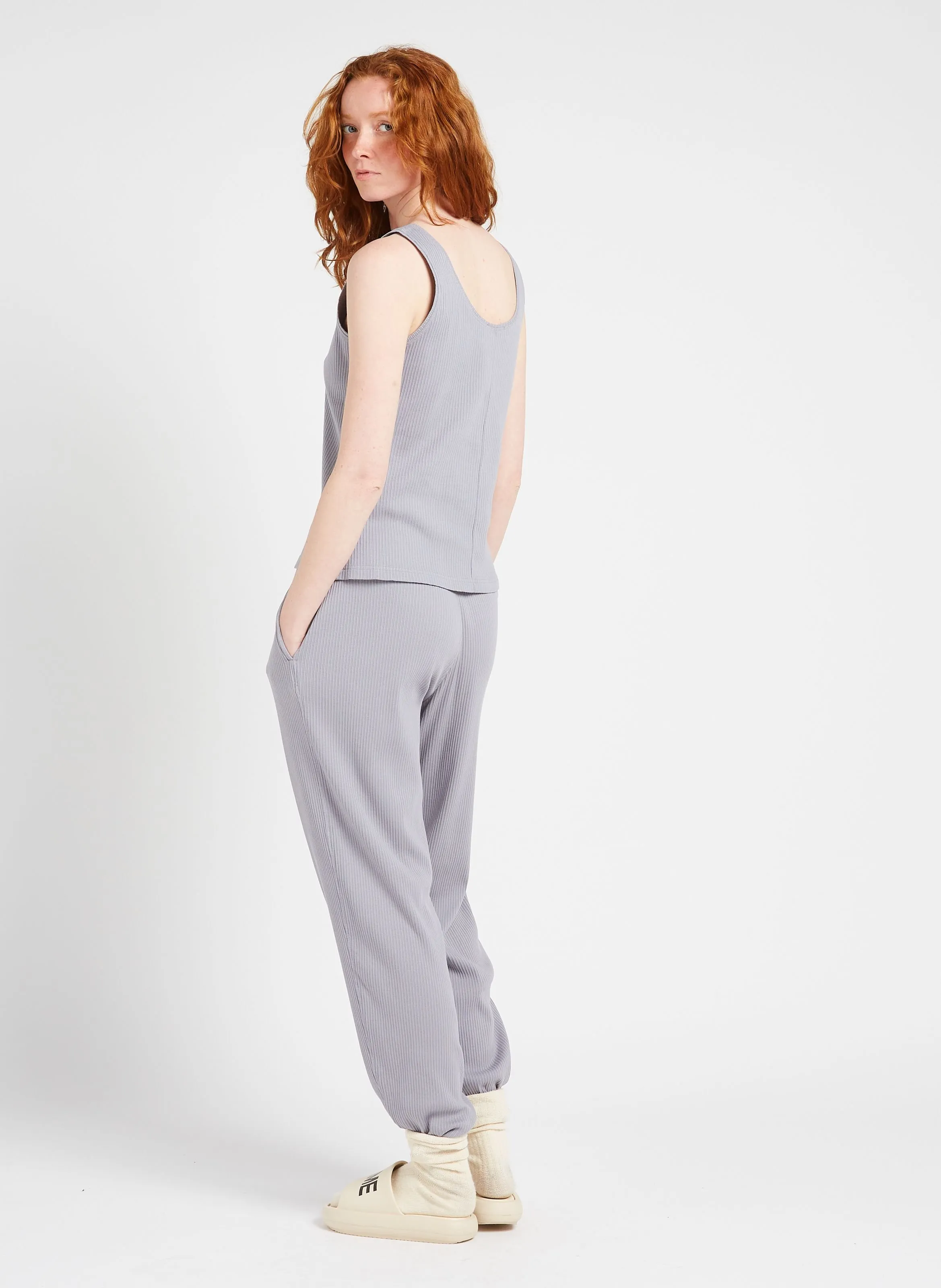 AMERICAN VINTAGE  Jogging taille haute côtelé en coton stretch tyxibay - Gris
