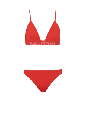 BALMAIN  Bikini triangle strass - Rouge