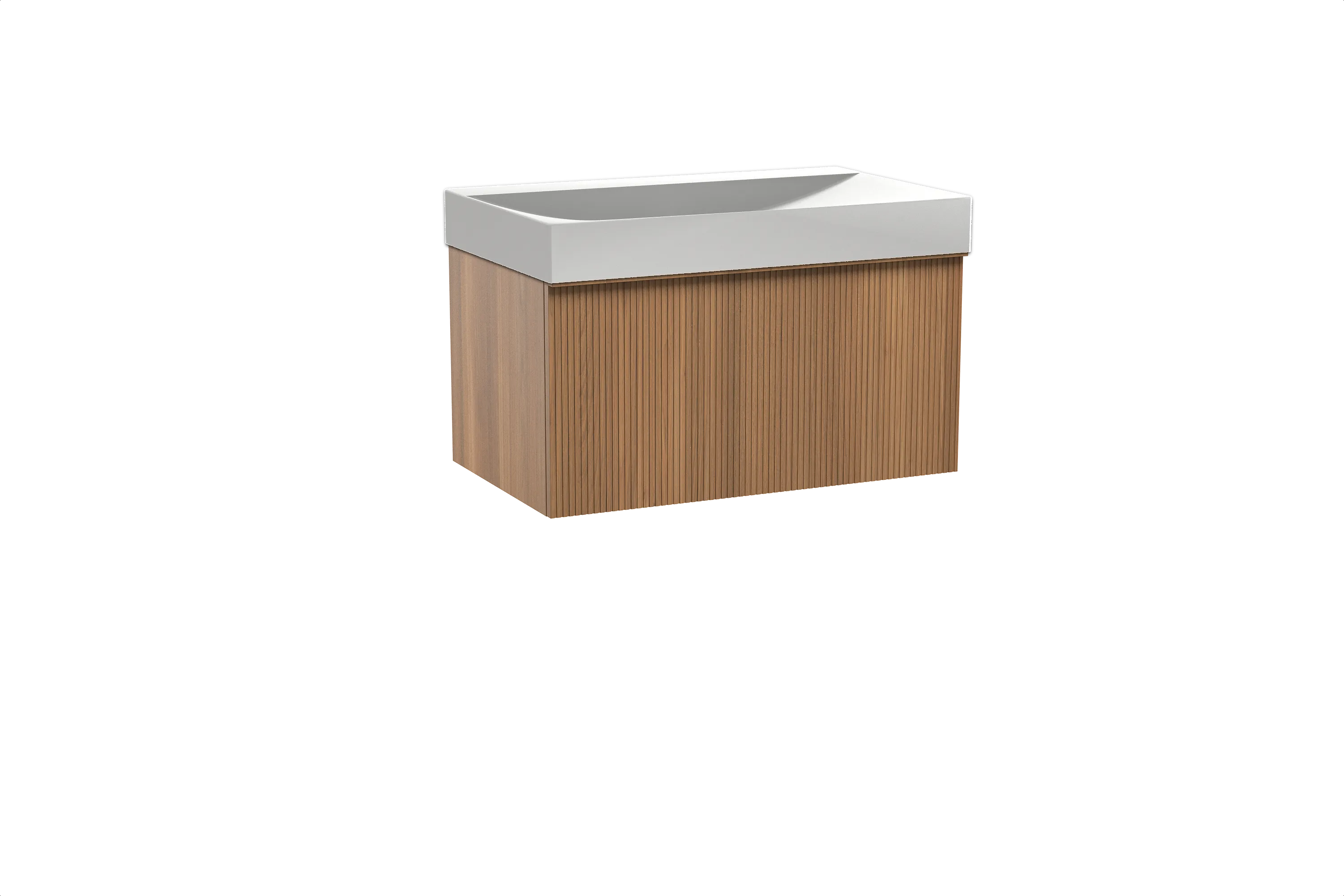 Balmani Forma meuble salle de bains suspendu 90 x 55 cm teck avec Wave plan simple en solid surface blanc mat, Nervure droite sy