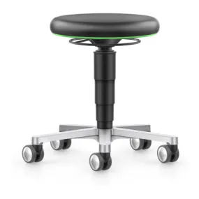 bimos Labor tabouret avec roulettes, PU noir, hauteur d'assise 450-650 mm, anneau de couleur vert
