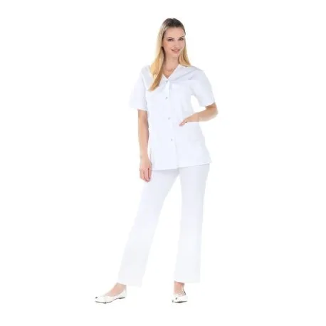 Blouse médicale femme blanche polycoton, fente côté - Rémi Confection