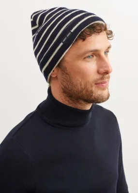 Bonnet de quart rayé - en pure laine vierge (MARINE/ECRU)