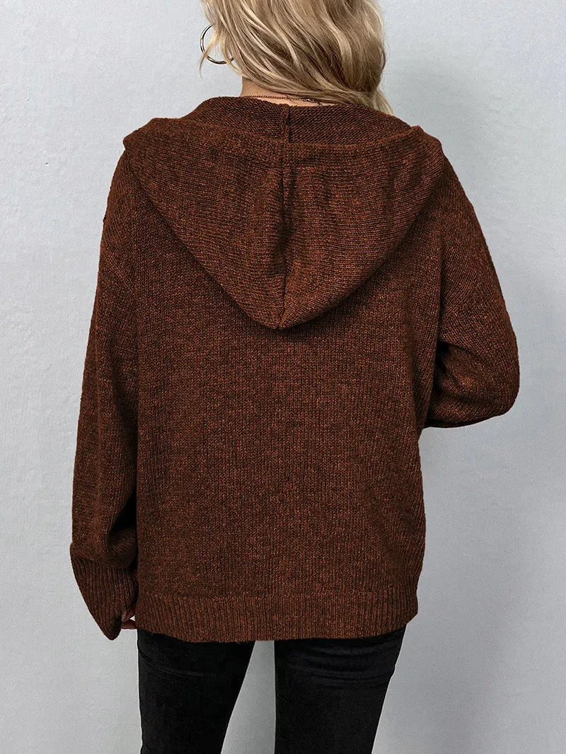 Cardigan Boutonné avec Capuche pour Femmes