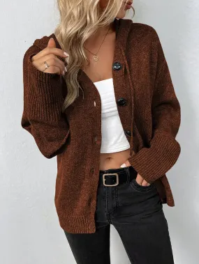 Cardigan Boutonné avec Capuche pour Femmes