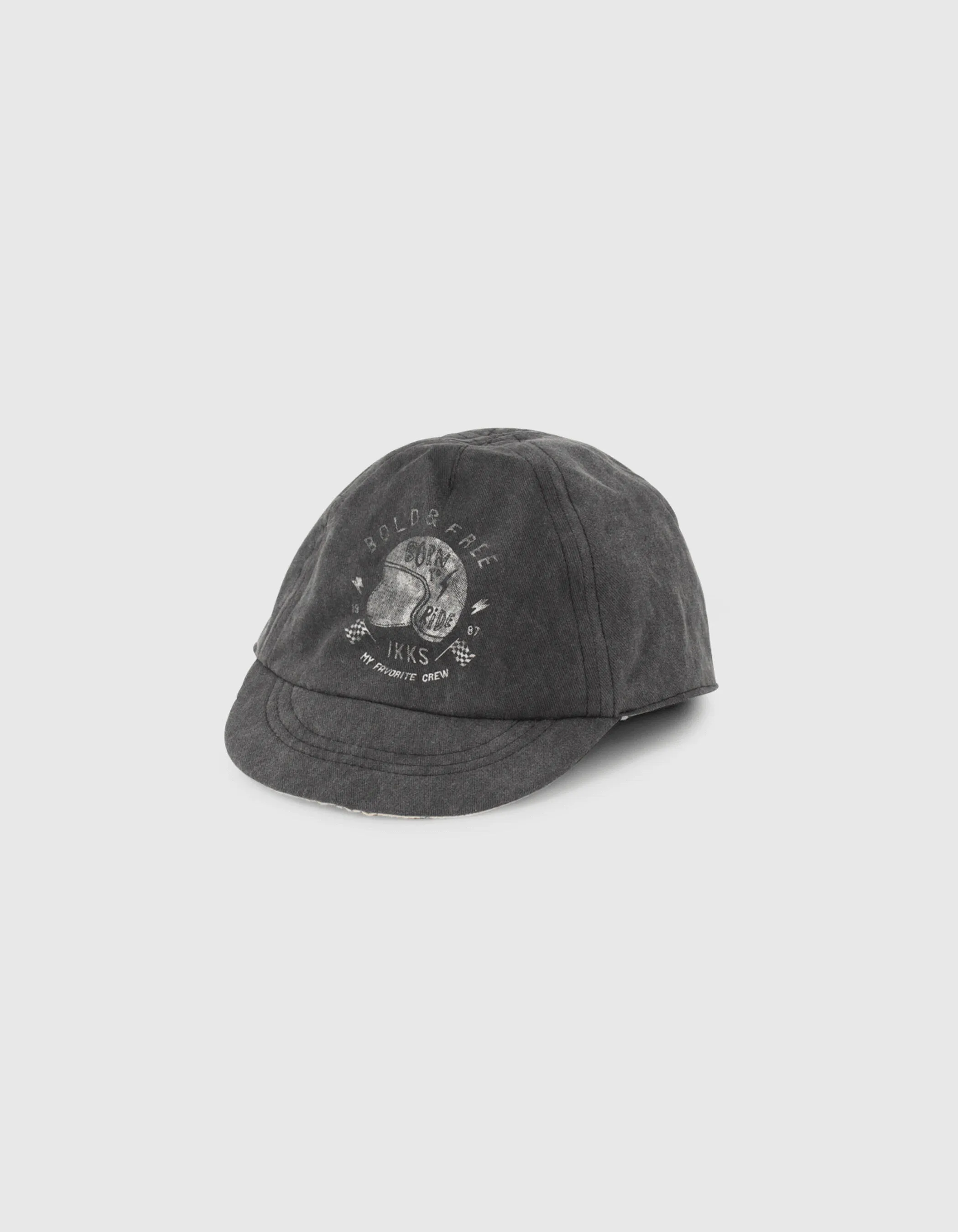 Casquette réversible beige imprimé et gris bébé garçon