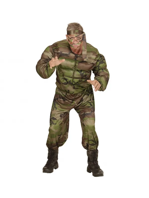 Déguisement Super Soldat Homme (shirt muscle, pantalon, tour de tête)