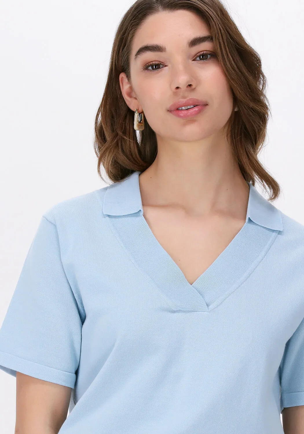 esmé studios haut mae 2/4 loose polo blouse knit bleu clair