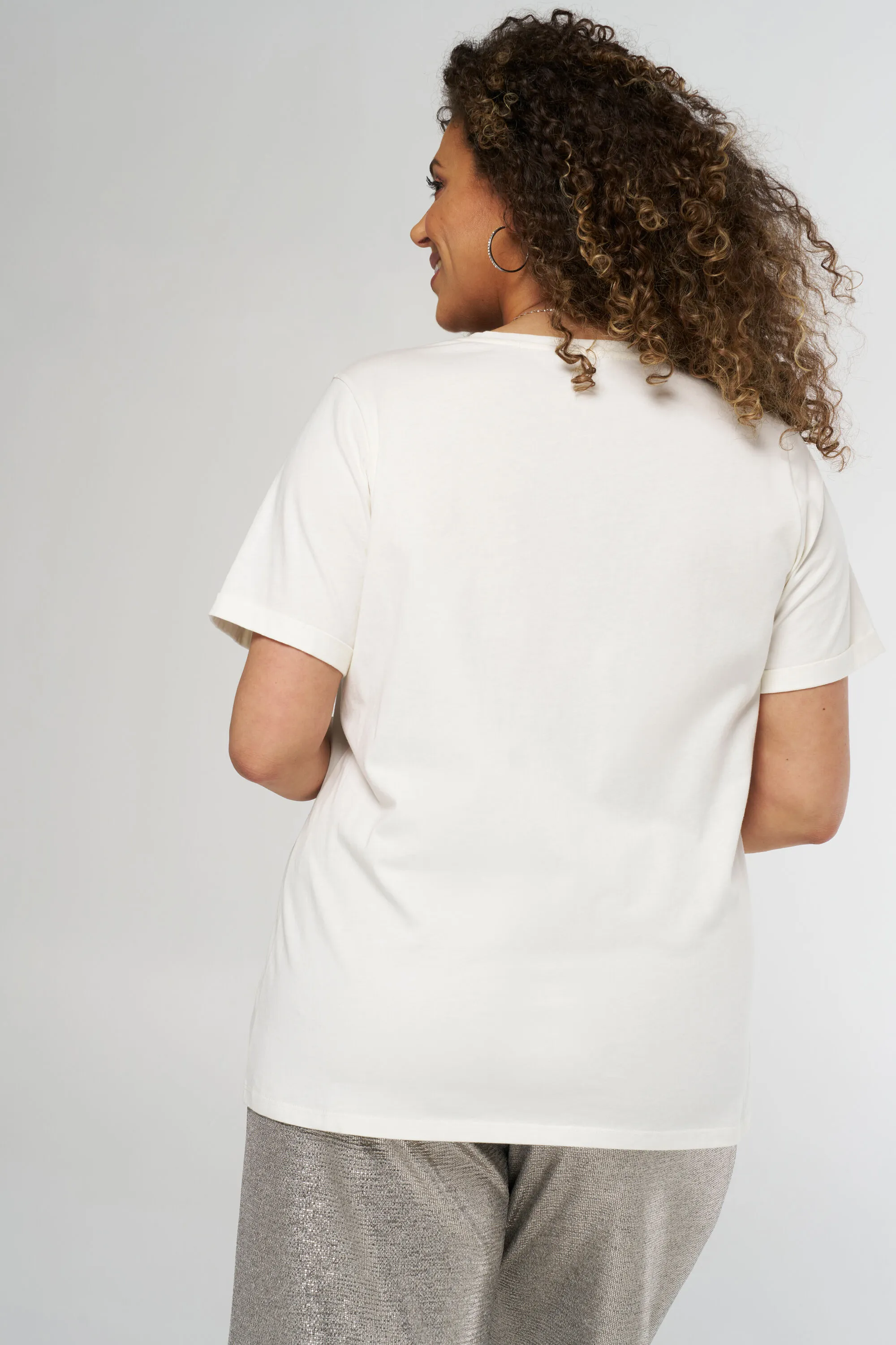 Femmes T-shirt avec texte crême | MS Mode