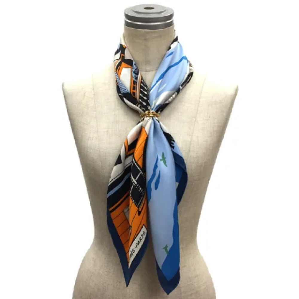 Foulard Hermès en Soie Bleu d`Occasion