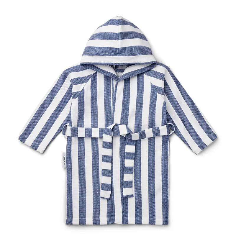 LIEWOOD - PEIGNOIR DE BAIN NID D'ABEILLE RAYE BLUE SURF -  littlecasba.com