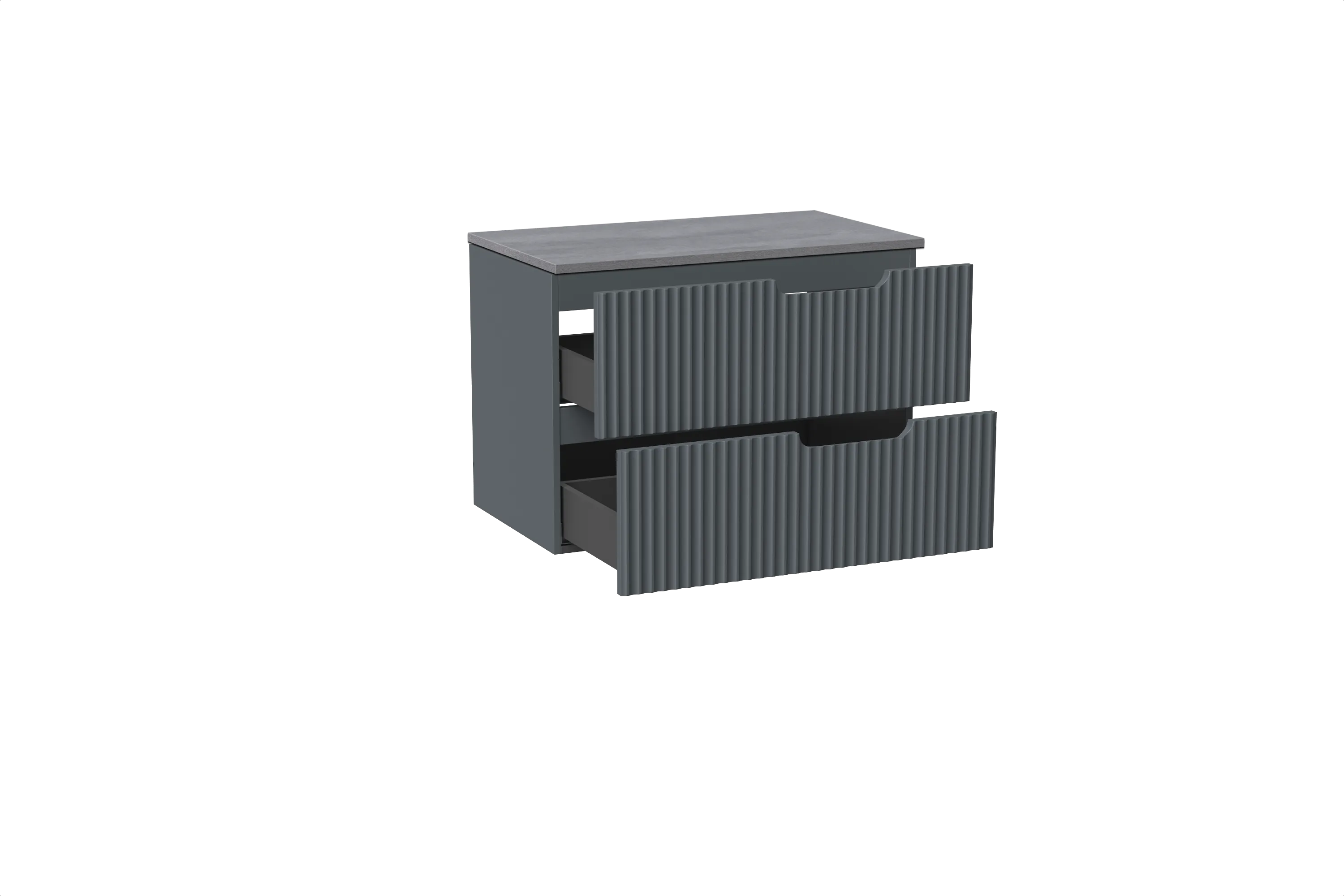 Linie Ribbo meuble salle de bains suspendu 80 x 46 cm bleu anthracite avec Lado tablette simple en mélaminé béton gris foncé, Ne