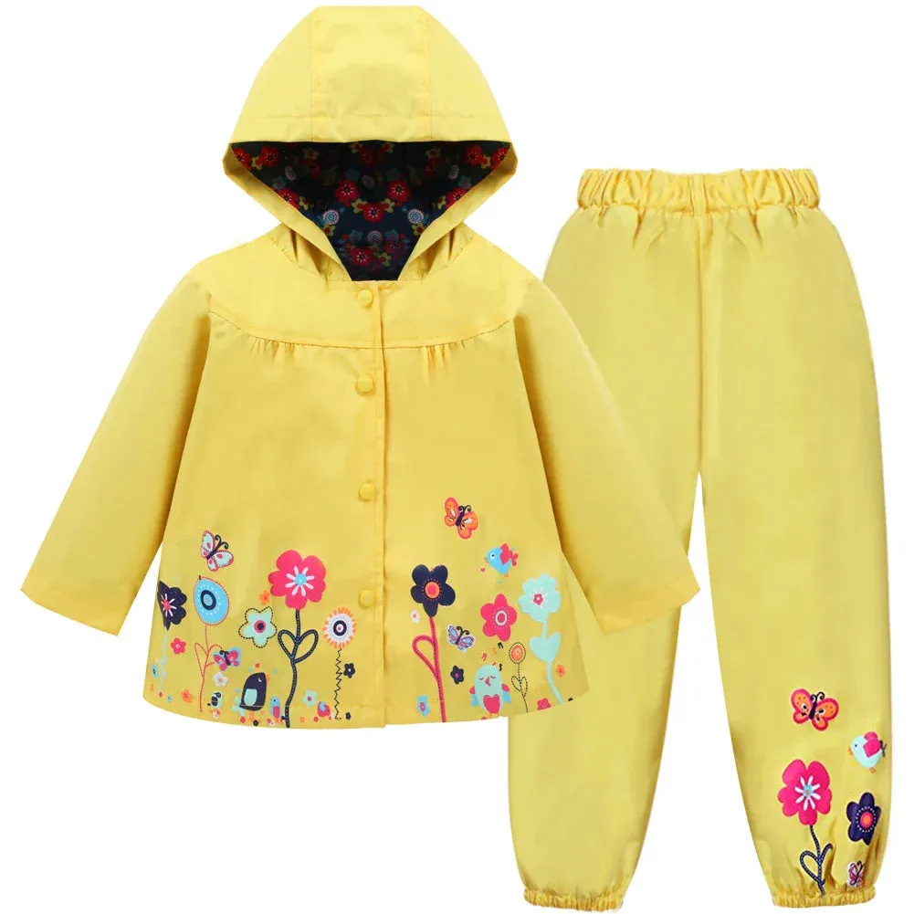 Marley | Ensemble pour enfant imperméable et coupe-vent avec imprimé floral, capuche et fermeture à boutons