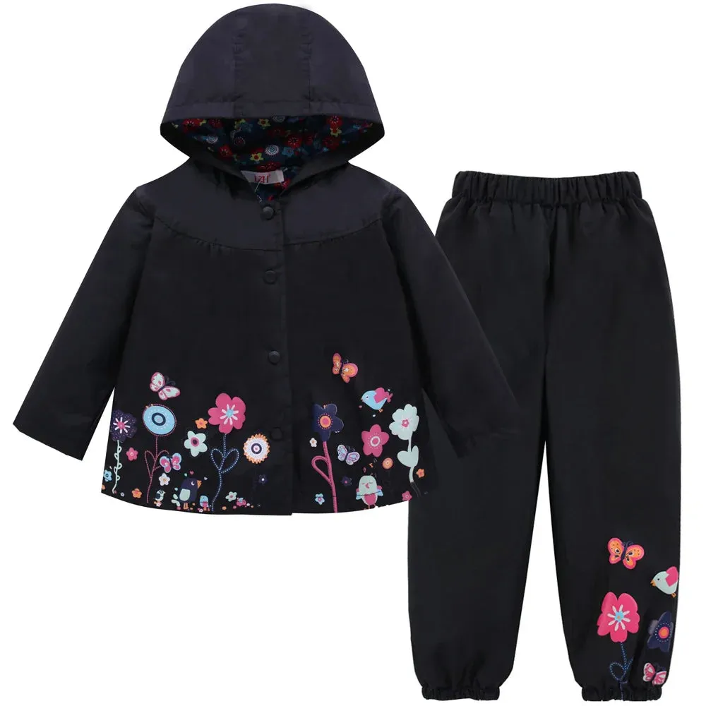 Marley | Ensemble pour enfant imperméable et coupe-vent avec imprimé floral, capuche et fermeture à boutons