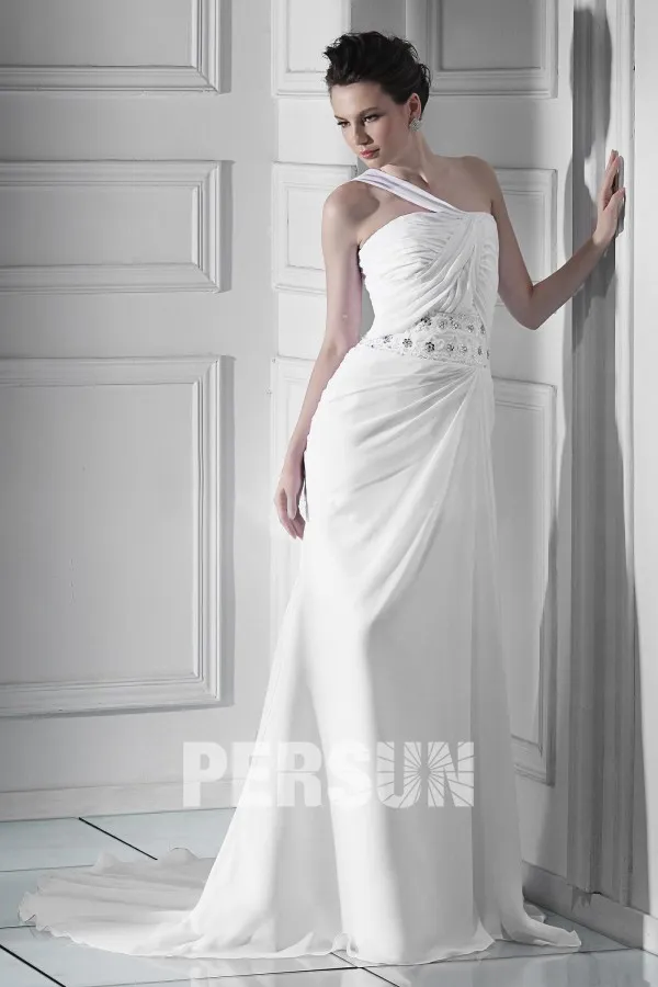 Moderne Robe de mariée pour plage asymétrique à traîne Chapelle