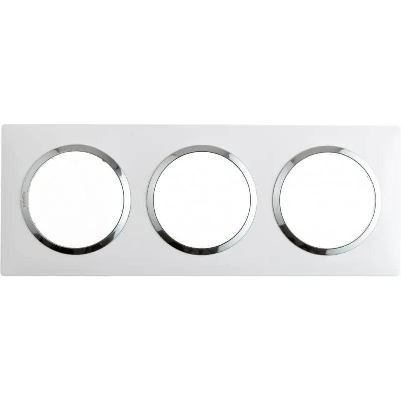 Plaque de finition 3 postes Blanc Bague Chromé Dooxie Legrand