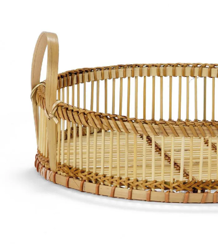 Plateau rond bambou avec anses - 30x14cm