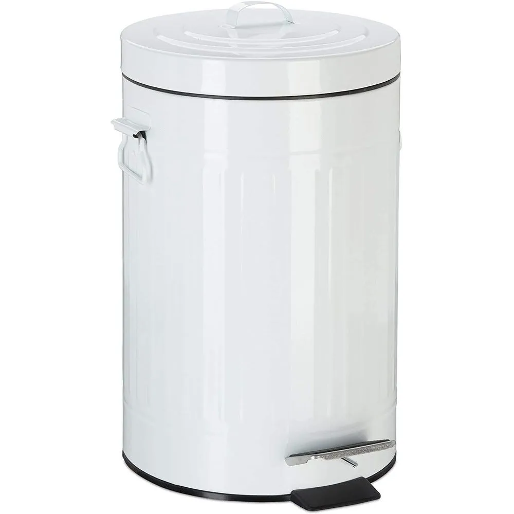 Poubelle à pédale vintage cuisine salle de bain en métal 12 litres blanc