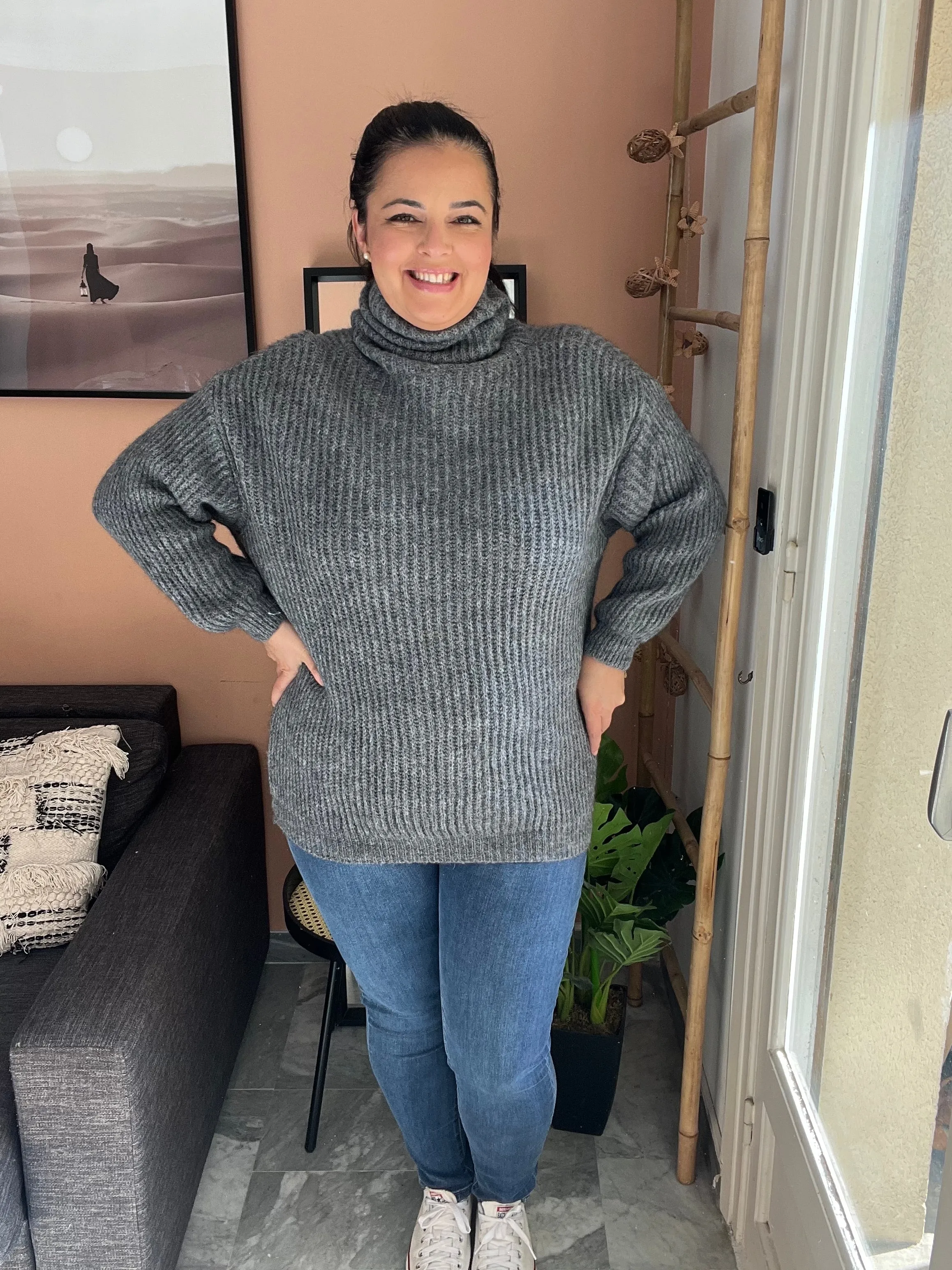 Pull col roulé gris