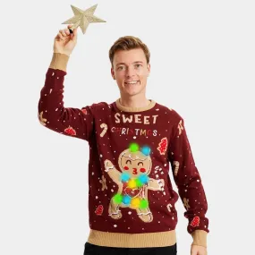 Pull de Nol pour Homme Lumineux LED Rouge Ginger Cookie