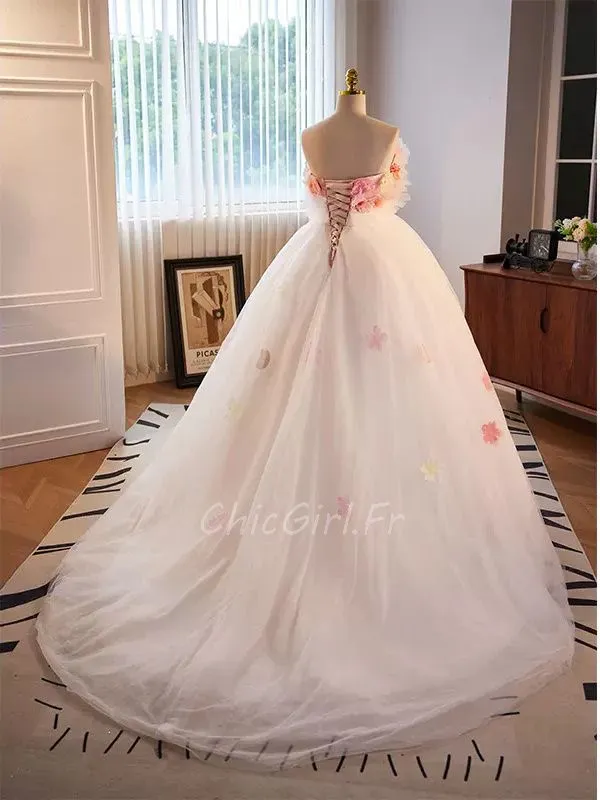 Robe De Mariée Fleurie Couleur Courte Devant Longue Derriere