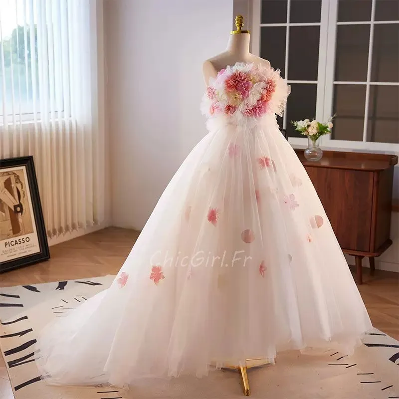 Robe De Mariée Fleurie Couleur Courte Devant Longue Derriere