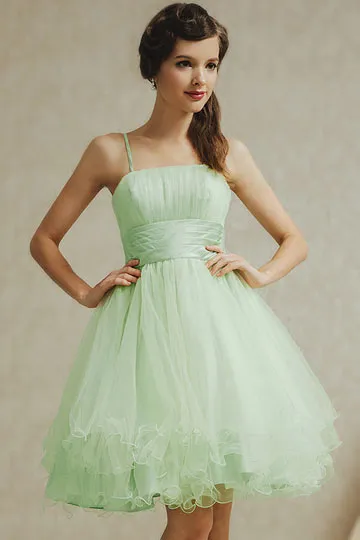 Robe demoiselle d honneur verte pastel en tulle aux fines brtelles