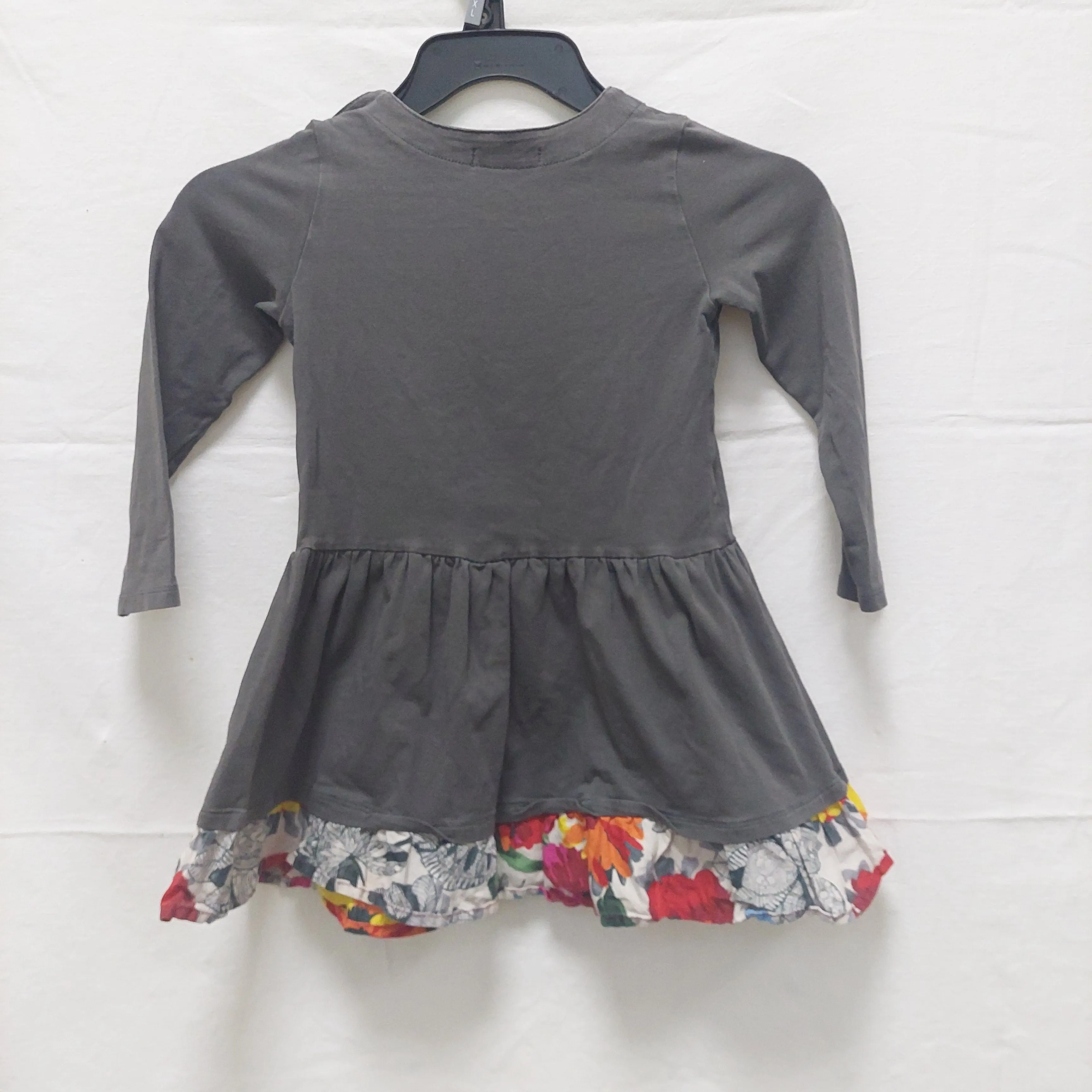 Robe manches longues - Catimini - 4 ans - gris - plissée - fleurie