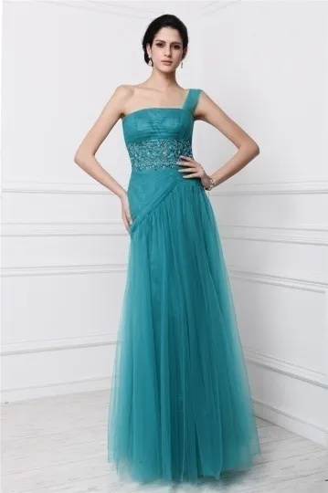 Romantique robe vert sapin témoin mariage longue asymétrique en tulle