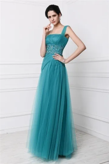Romantique robe vert sapin témoin mariage longue asymétrique en tulle