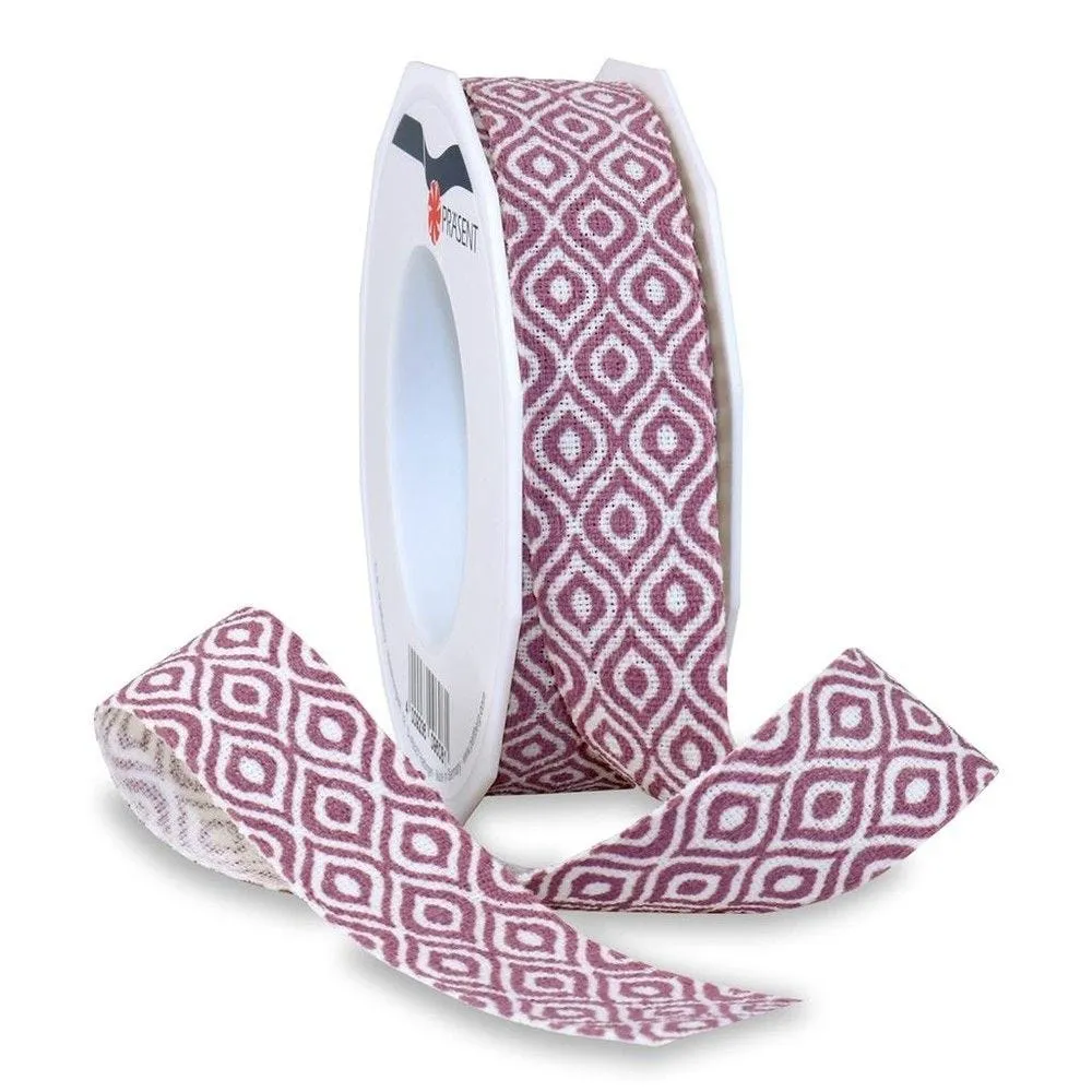 Ruban lin ethno 25mmx15 m vieux rose/ crème