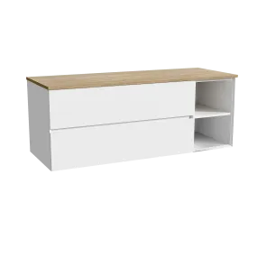 Storke Edge meuble salle de bains suspendu 140 x 52 cm blanc mat avec Panton tablette simple ou double en mélaminé chêne brut