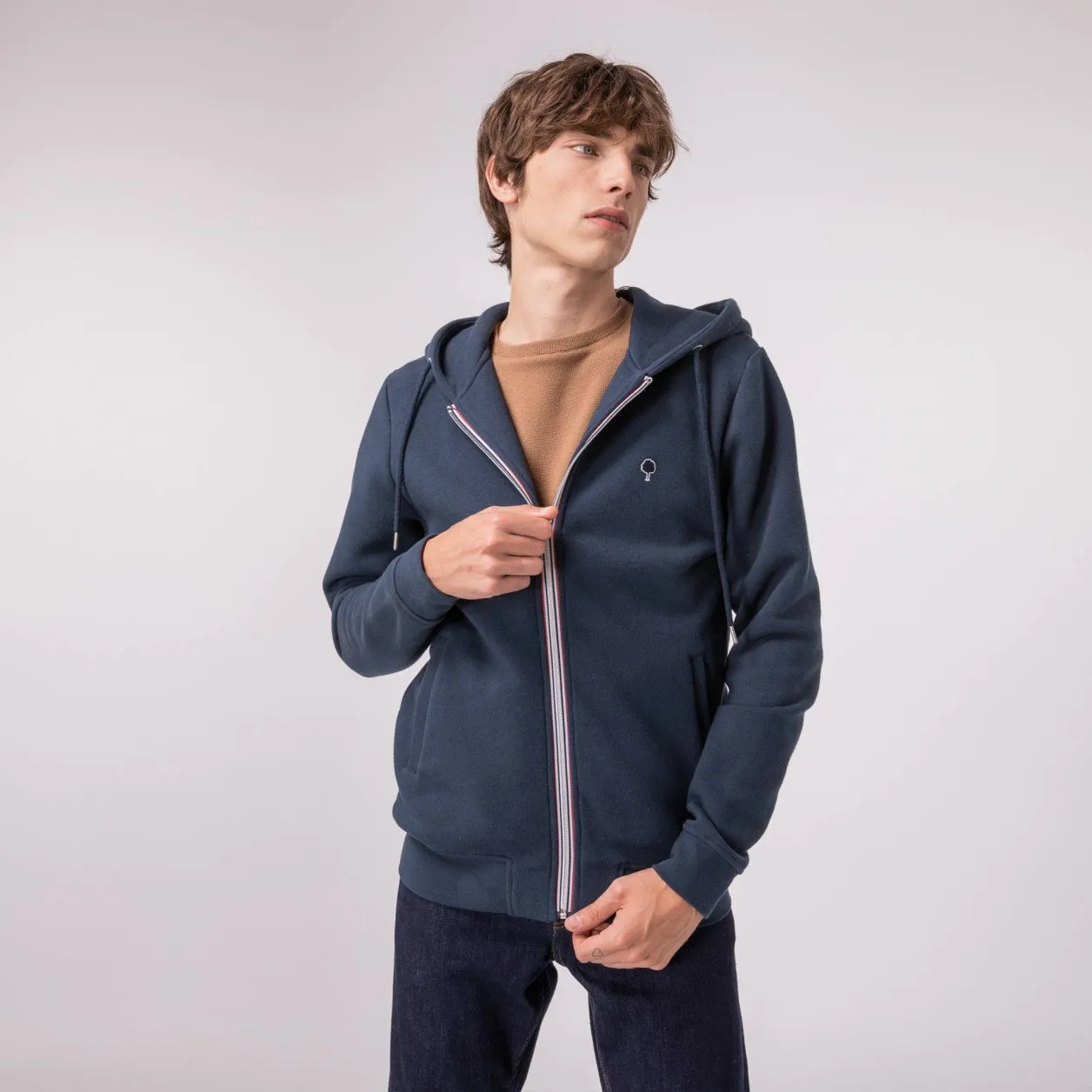 Sweat à capuche bleu marine coton et coton recyclé - modèle Mesnil - FAGUO