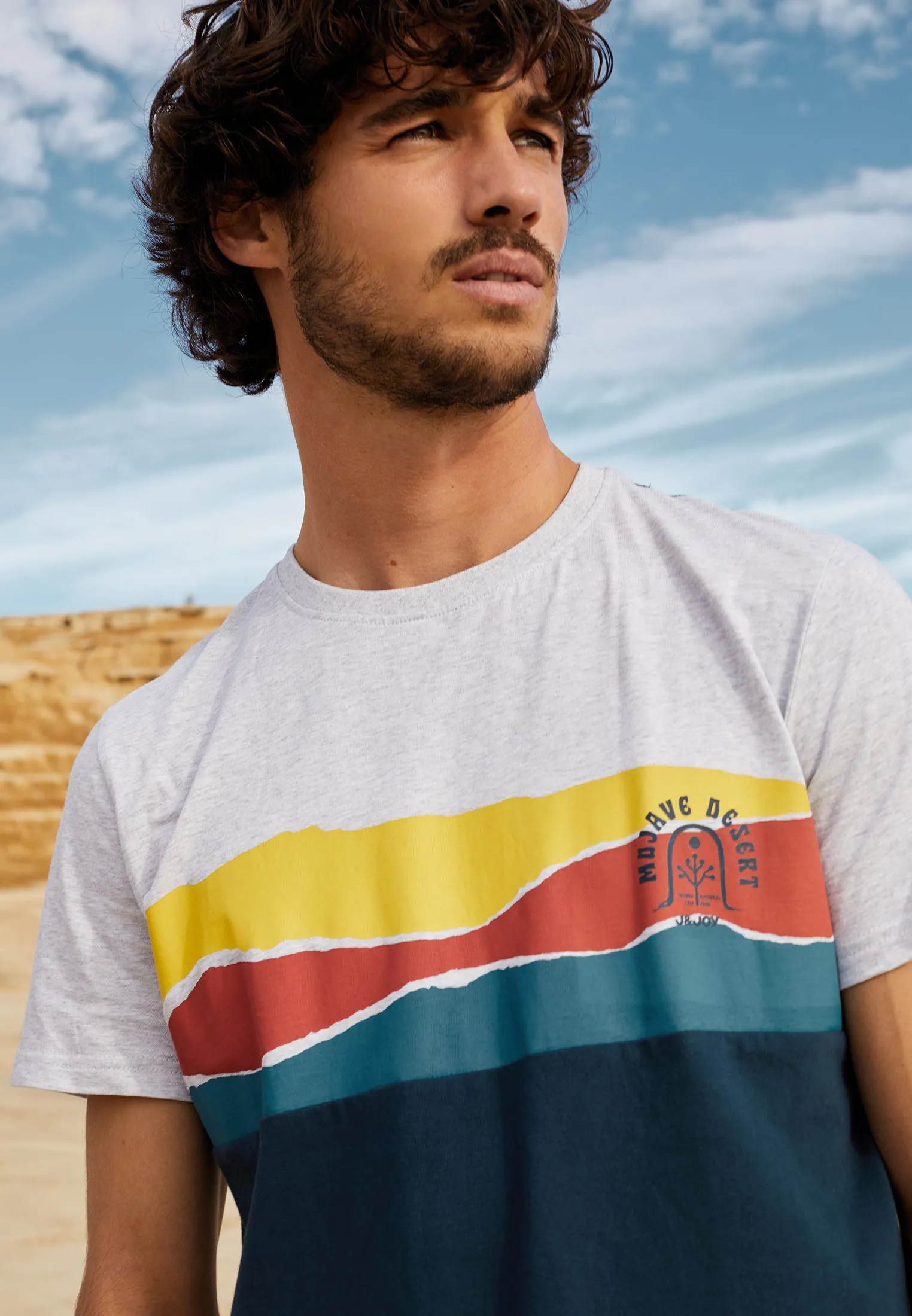 T-Shirt homme écru/bleu, motif paysager