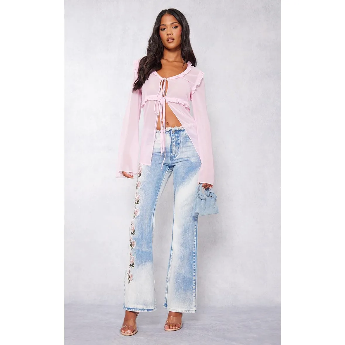 Tall – Blouse rose tendre imprimé abstrait transparente à détail volanté