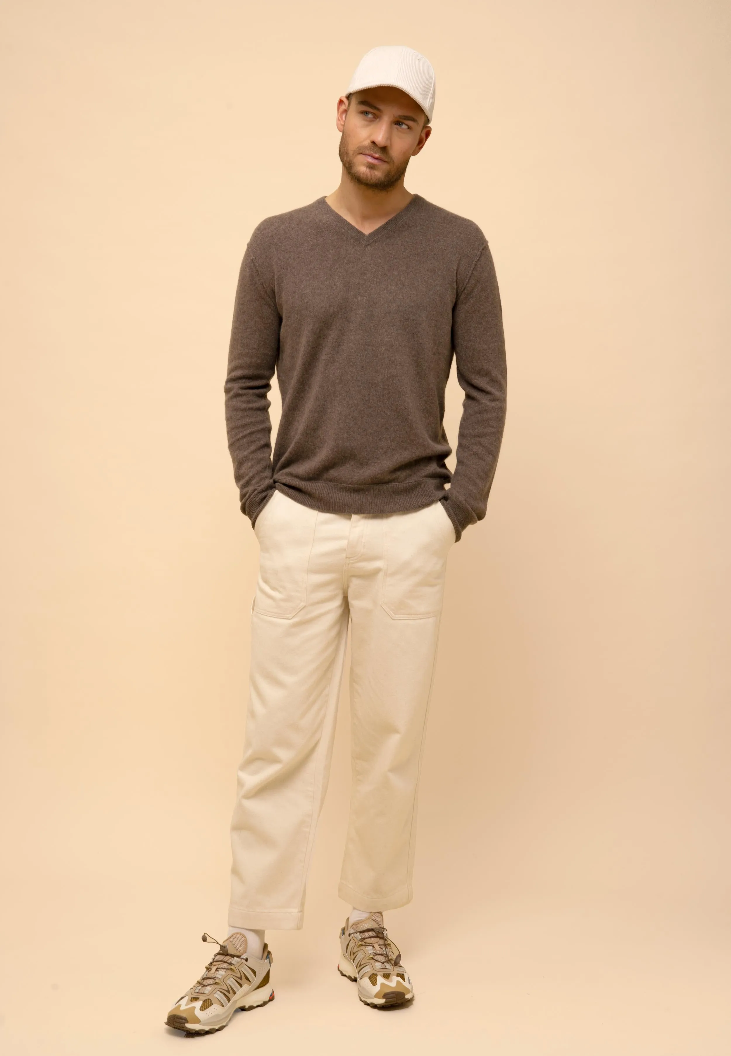 TOM pull col v taupe chiné