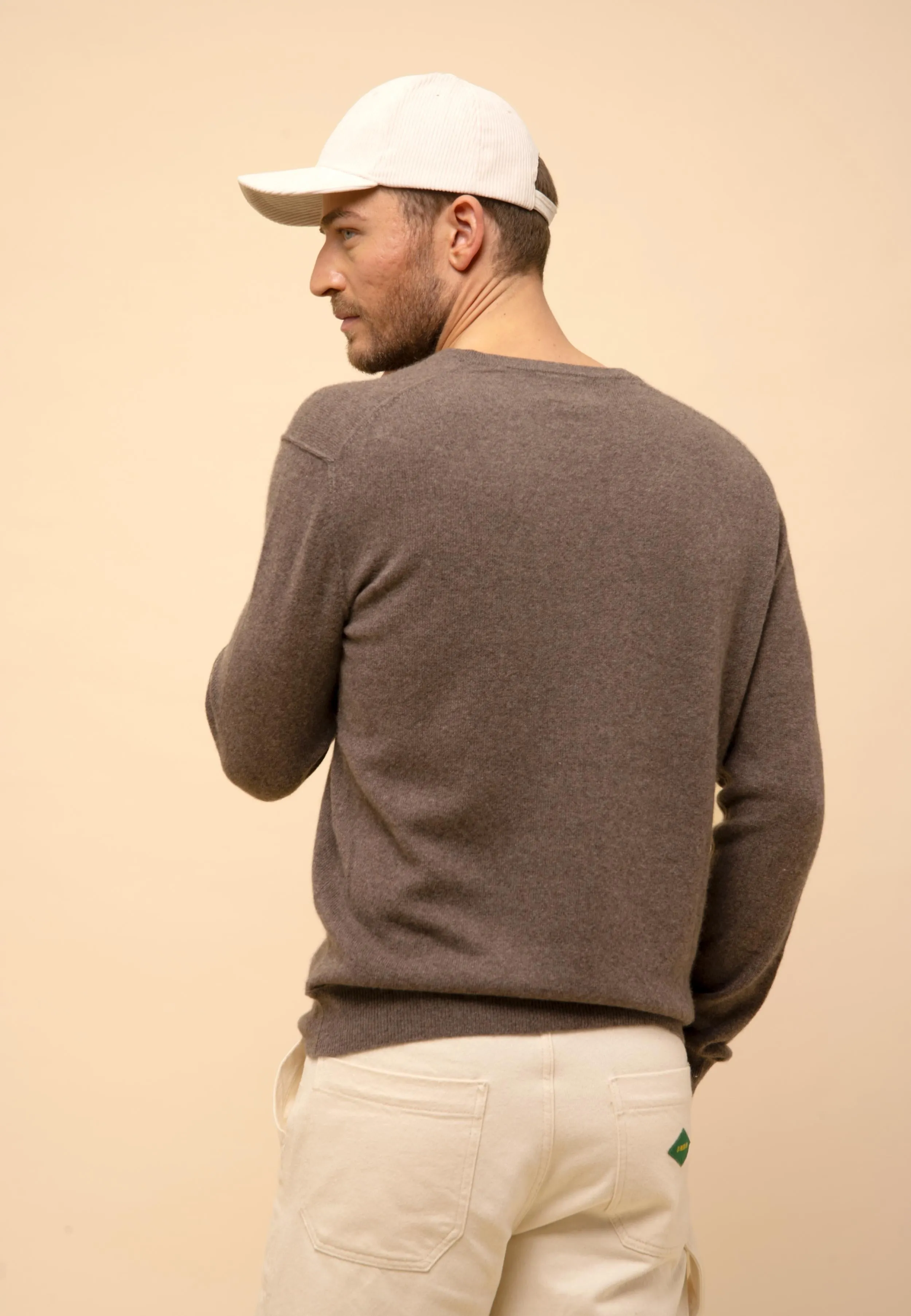TOM pull col v taupe chiné