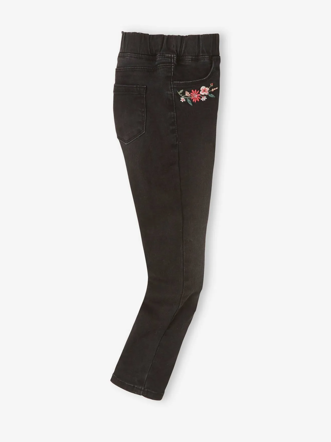 Tregging brodé MorphologiK "waterless" fille tour de hanches médium denim noir - Vertbaudet