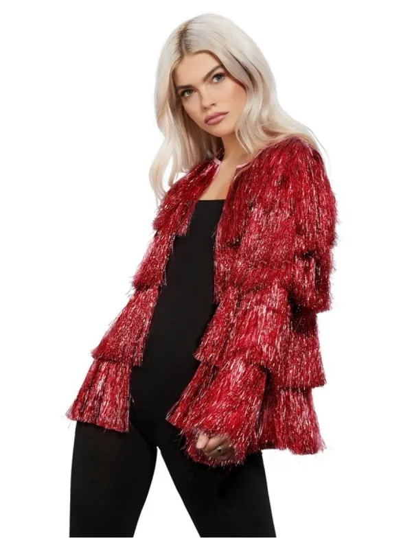 Veste de fête à franges, rouge, femme