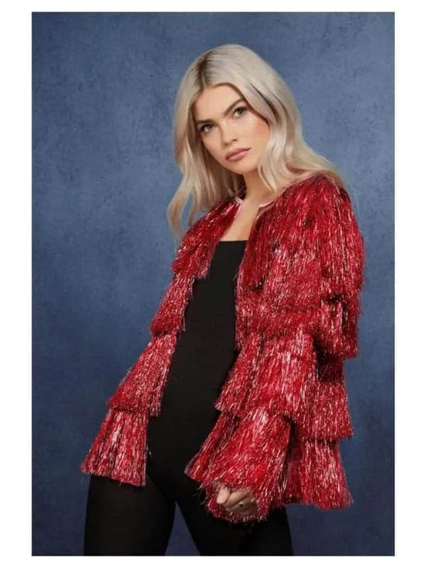 Veste de fête à franges, rouge, femme