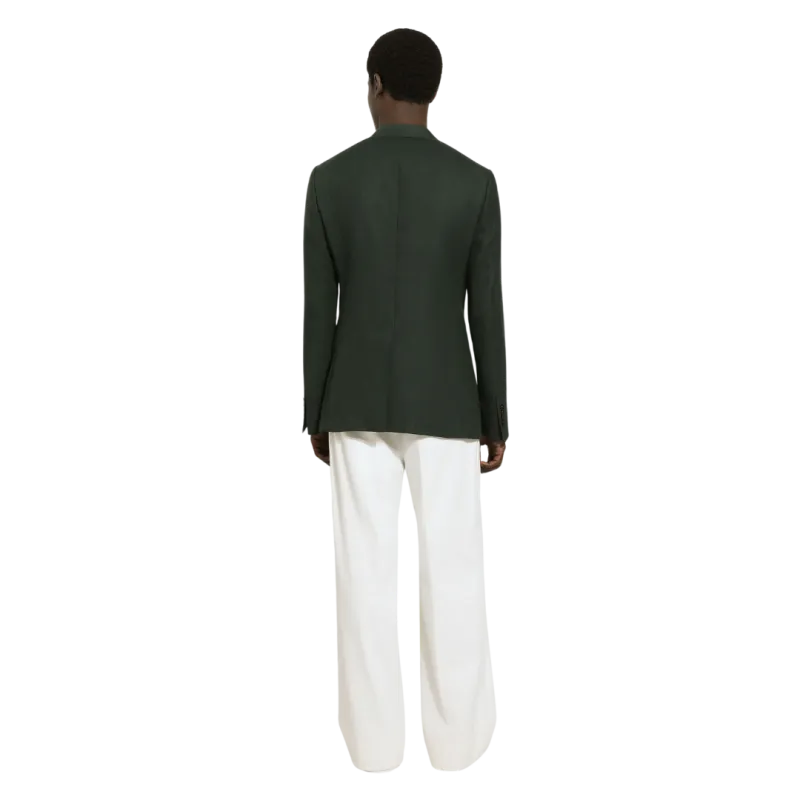 Veste Taormina ajustée lin vert simple boutonnage