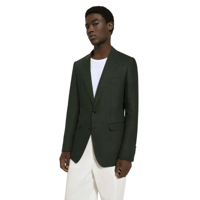Veste Taormina ajustée lin vert simple boutonnage