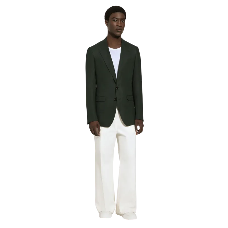 Veste Taormina ajustée lin vert simple boutonnage