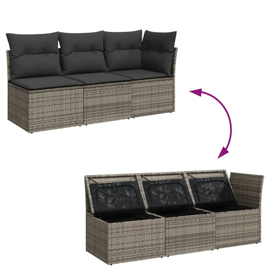 vidaXL Canapé de jardin avec coussins 3 places gris résine tressée | vidaxl-fr